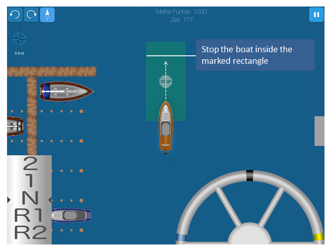Help boating: Stop the boat inside the market rectangle